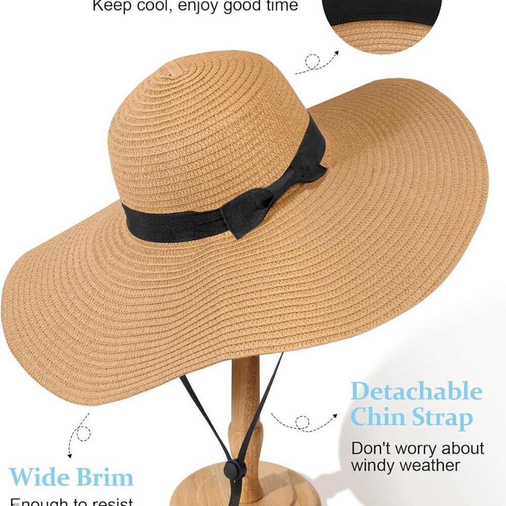 Sun Hats for Women Oversize Wide Brim Straw Beach Hat UV Protection Floppy Folda - Picture 2 of 6